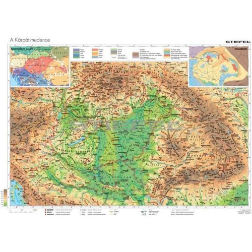  Kárpát-Medence falitérkép faléces, fóliás 100x70 cm Kárpát-Medence domborzata térkép