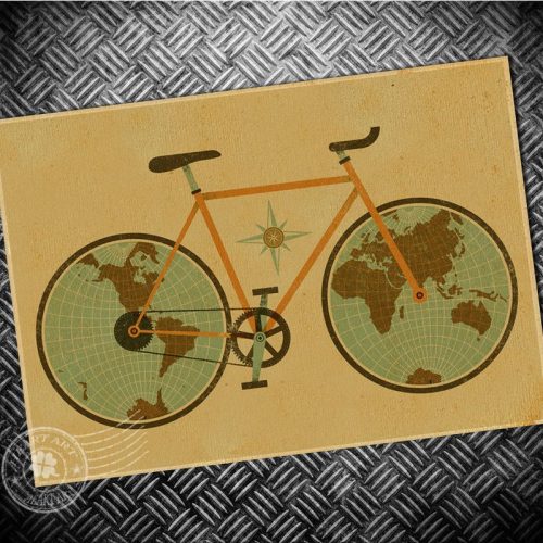  Kerékpár Világtérkép művészeti falitérkép lefóliázva 42x30 cm