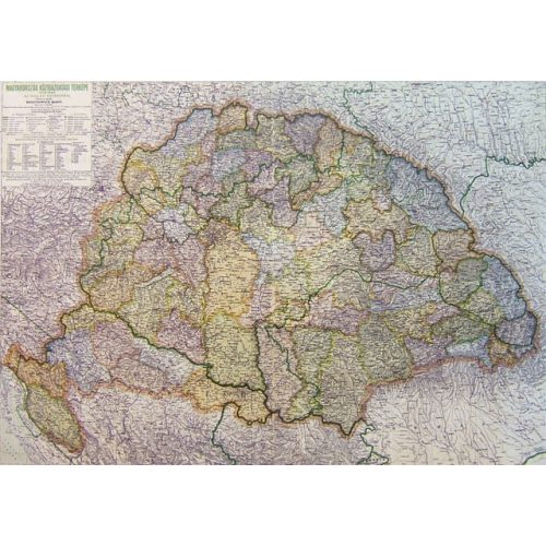 Magyarország közigazgatás 1918-ban 1942 évi határokkal keretezett antik falitérkép Kogutowicz Topomap 120x88