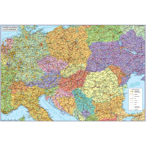 Közép-Európa országai falitérkép 140x100 cm léces-fóliás Közép-Európa térkép
