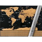   Kaparós világtérkép fekete kaparós térkép lekaparható térkép zászlókkal 82 x 59 cm angol nyelven - szürke díszdobozban