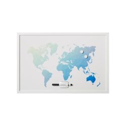   Világtérkép üzenőtábla, mágneses, 60x40 cm, fehér keret, Victoria