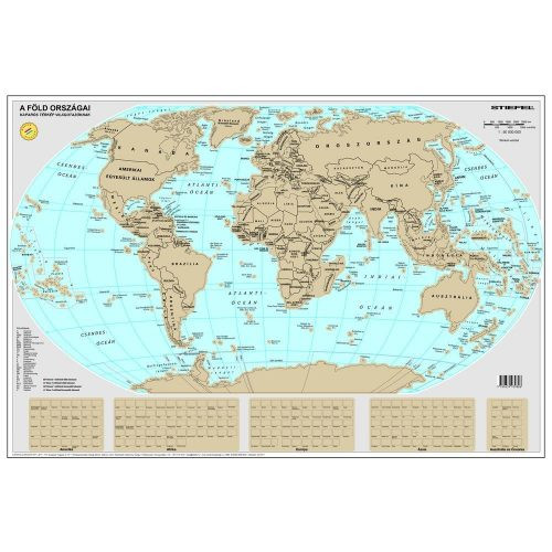   Magyar nyelvű kaparós világtérkép 84 x 57 cm, kaparós térkép henger alakú dobozban