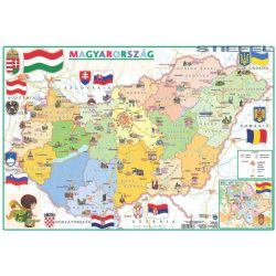   Magyarország térkép gyerekeknek közigazgatás / domborzat asztali alátét A3 kétoldalas