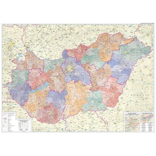 Magyarország közigazgatása falitérkép keretezett, Szarvas kiadó 1:450 000 122x86 cm  Magyarország térkép 2019