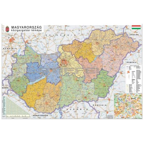Magyarország falitérkép St. 200x140 cm nagy méretű papírposzter, Magyarország közigazgatása falitérkép, Magyarország térkép falra 