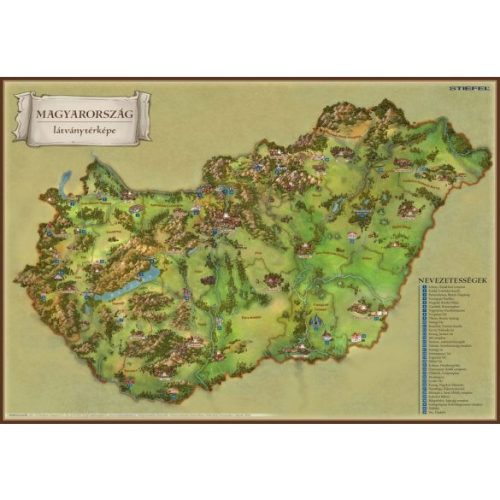 Magyarország térkép, Magyarország látványtérkép kis fémléces, fóliás / Balaton térkép 2 oldalas 66x45 cm 