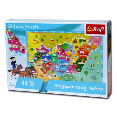 Magyarország térkép puzzle, Magyarország puzzle 44 db-os oktató puzzle Magyarország megyéi puzzle Trefl