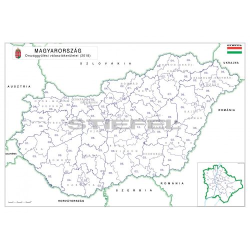 Magyarország választási térkép - színező fémléces Magyarország országgyűlési választókerületei fémléccel 100x70 cm 