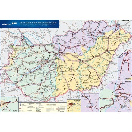 Magyarország vasút térképe, Magyarország vasúti árufuvarozási térképe fémléccel 120x80 cm