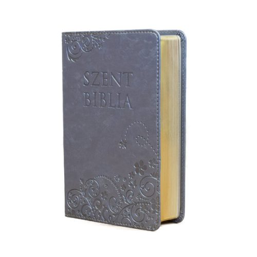 Kis Biblia Károli Gáspár fordítás - Metál Kék - Virágmintás 12x17,5 cm