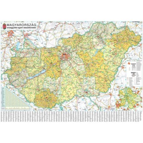 Magyarország országgyűlési választókerületei térkép fémléccel, fóliázva, Magyarország falitérkép 140x100 cm