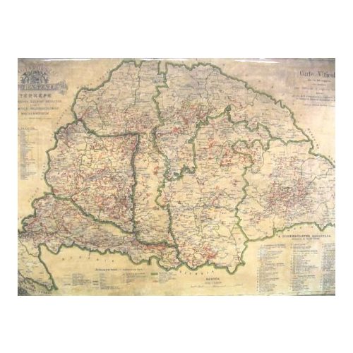 Magyarország borászati térképe fóliázott falitérkép 1884 év 100x70 cm
