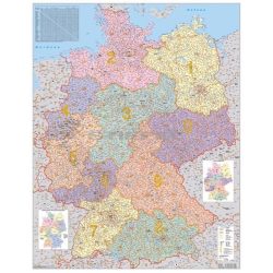   Németország irányítószámos térkép, fóliázott, fémléces Németország falitérkép 