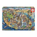    New York térkép puzzle, Educa Puzzle kirakó 500 db  48 x 34 cm