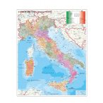   Olaszország postai irányítószámos térkép, Olaszország falitérkép, Olaszország közlekedési térképe 90x120 cm fóliás, fémléces 