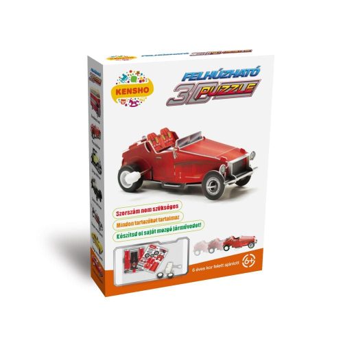 Felhúzható 3D puzzle - piros oldtimer puzzle gyerekeknek