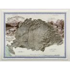   Magyarország hegyrajzi és vízrajzi térképe dombortérkép, képeslap MH. 22 x 18 cm 1899 év