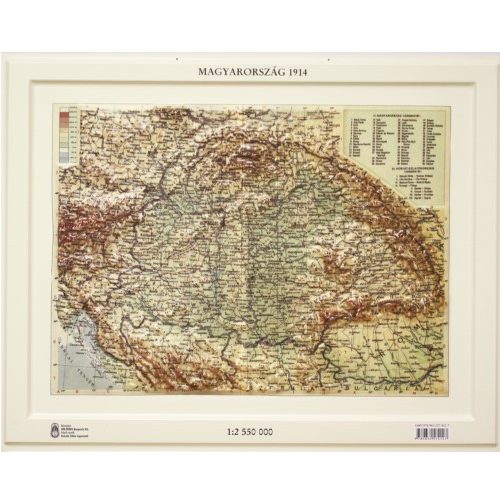 3D-s Magyarország dombortérkép 1914. Magyar Honvédség 52x41 cm