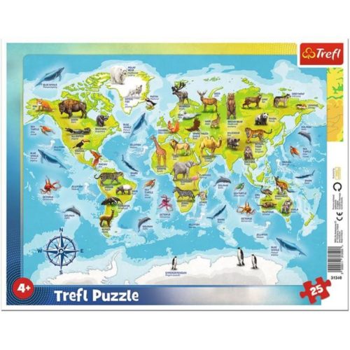 Trefl Világtérkép állatokkal keretes puzzle 25 db-os (31340)