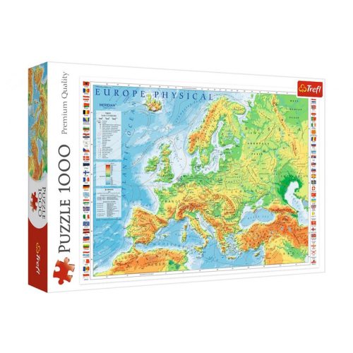 Európa térkép puzzle, Trefl 10605 Európa puzzle 1000 db-os Európa domborzata puzzle 68 x 48 cm