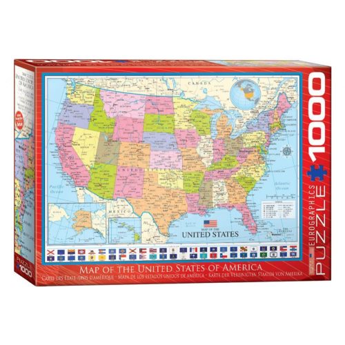 EuroGraphics - Map of the USA államai puzzle, USA puzzle 1000 db-os USA térkép puzzle 6000-0788 