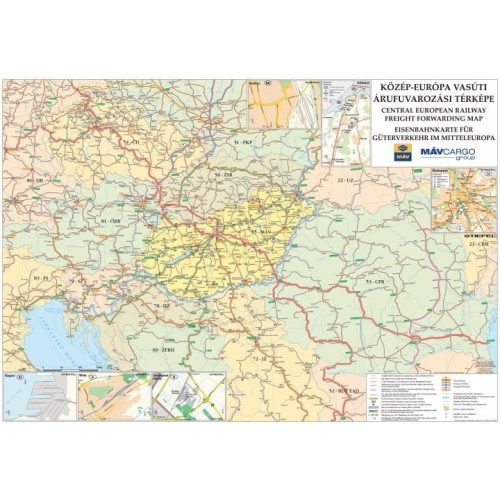Közép-Európa vasúti térképe fémléces, Közép-Európa falitérkép  1:5 500 000 2005  100 x 70 cm