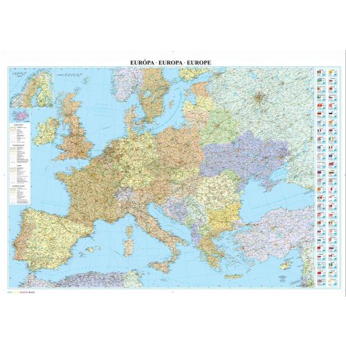 Keretre kifeszített Európa térkép vászonkép - Európa országai és közlekedése vászon térkép vakrámán