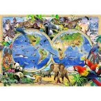   A világ állatai Puzzle Ravensburger Wooden City NB1010-0014-XL - Az állatvilág térképe - 1010 db-os 52 x 37,5 cm fa puzzle 