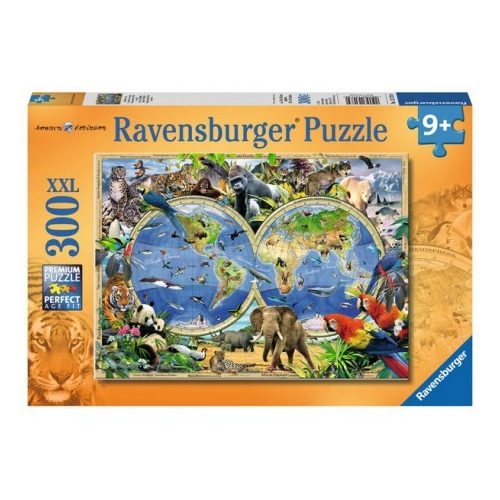 A világ állatai Puzzle Ravensburger 300 darabos XXL képkirakó, Világtérkép ( 131730 )