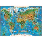   Gyerek világtérkép állatokkal. Földünk állatvilága gyerek térkép, vízálló. A hátoldalon Dinók és őslények gyerektérkép 95x67 cm 