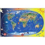   Állatos gyerektérkép, a Föld országai falitérkép, 2 oldalas gyerek világtérkép, könyöklő 65x45 cm