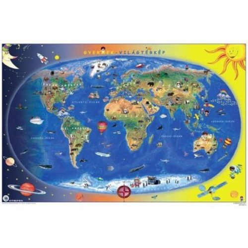 Állatos gyerektérkép, a Föld országai falitérkép, 2 oldalas gyerek világtérkép, könyöklő 65x45 cm