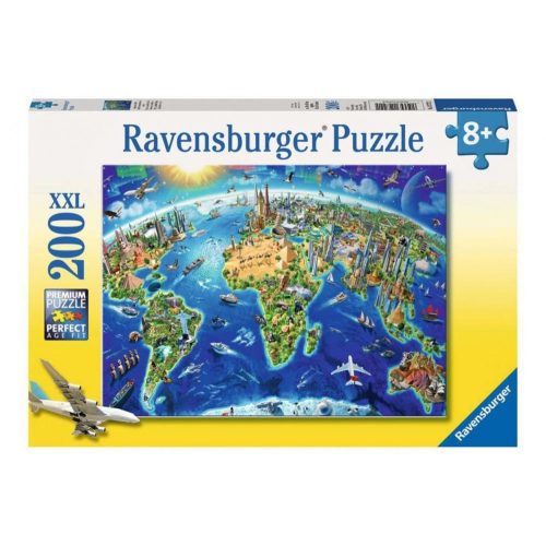 Nevezetességek világtérképe - 200 db-os panoráma puzzle Ravensburger Világtérkép képkirakó 49x36 cm