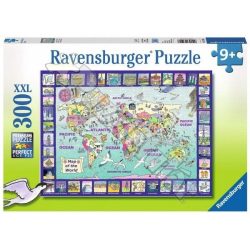   Világtérkép puzzle képekkel, Ravensburger Puzzle 300 db-os XXL képkirakó  49 x 36 cm 